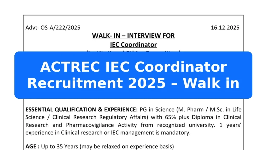 ACTREC IEC Coordinator Recruitment 2025 – Walk in Featured Image
