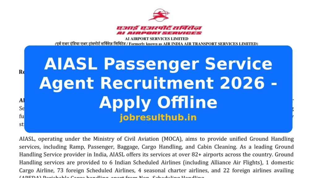 AIASL Passenger Service Agent Recruitment 2026 - Apply Offline - 2026 Posts