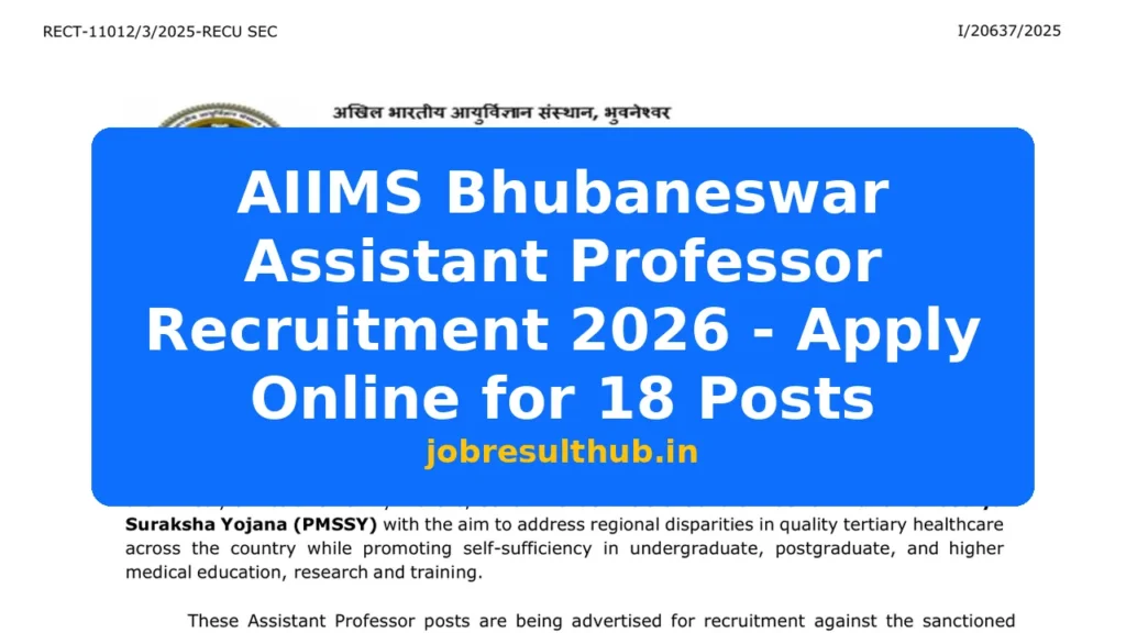 AIIMS Bhubaneswar Assistant Professor Recruitment 2026 - Apply Online for 18 Posts - 18 Posts