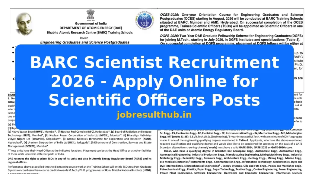 BARC Scientist Recruitment 2026 - Apply Online for Scientific Officers Posts - 2026 Posts