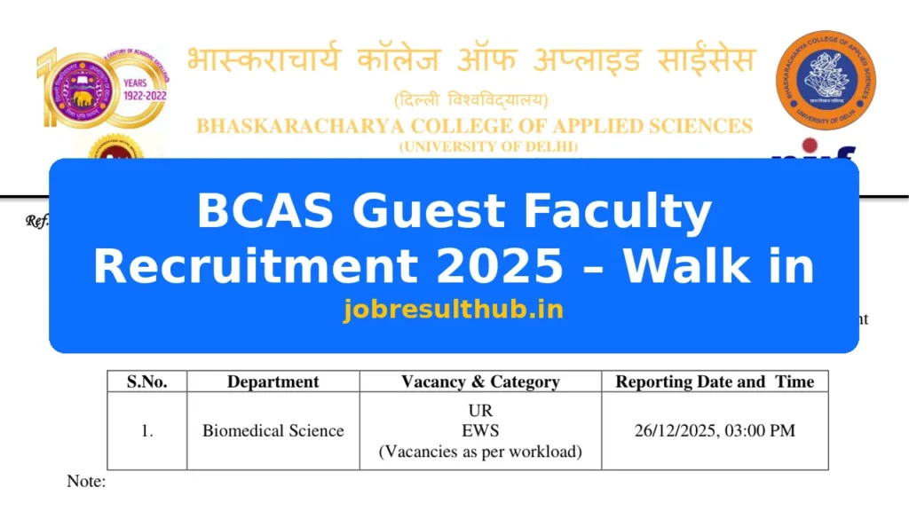 BCAS Guest Faculty Recruitment 2025 – Walk in - 2025 Posts