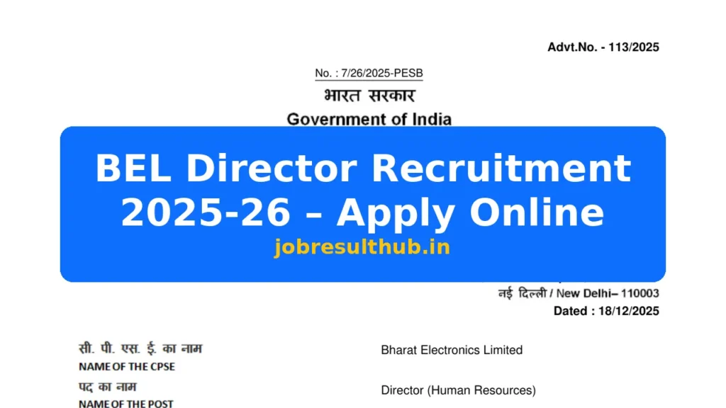 BEL Director Recruitment 2025-26 – Apply Online - 2026 Posts
