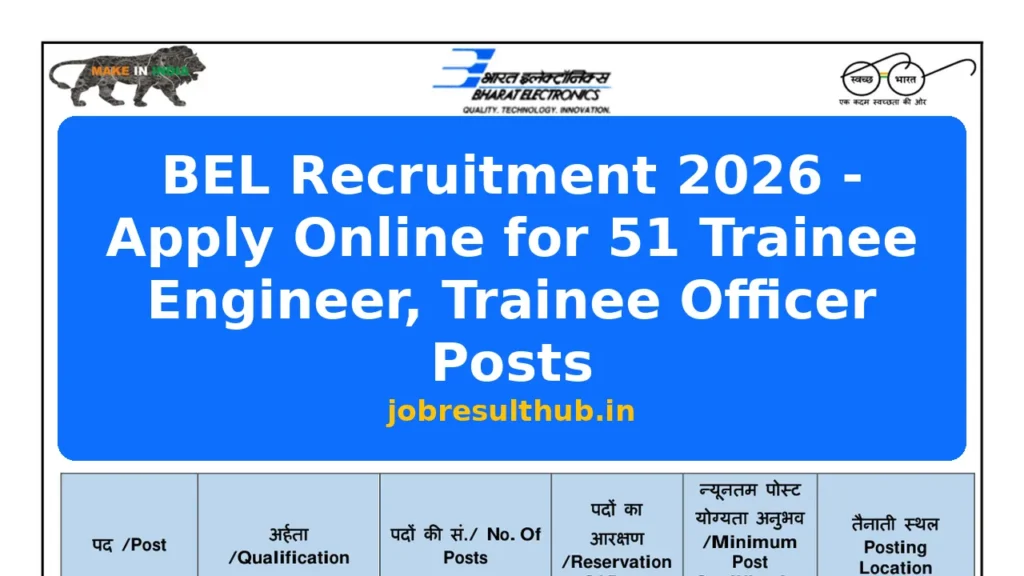 BEL Recruitment 2026 - Apply Online for 51 Trainee Engineer, Trainee Officer Posts - 2026 Posts