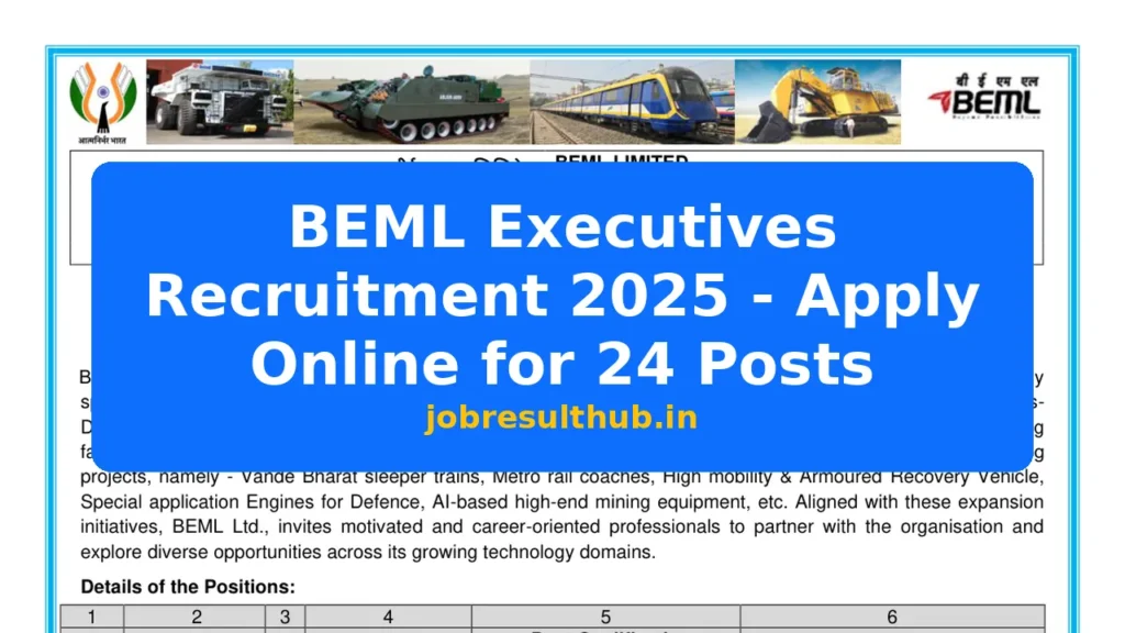 BEML Executives Recruitment 2025 - Apply Online for 24 Posts - 24 Posts