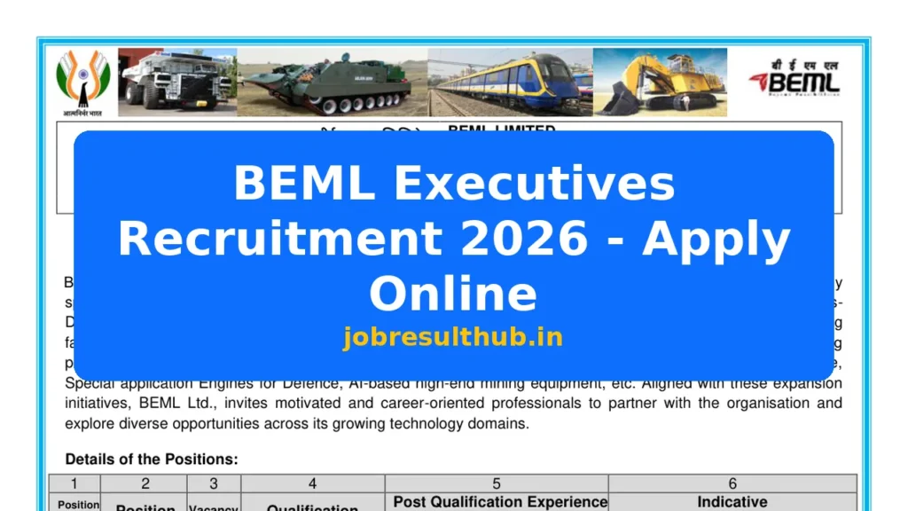 BEML Executives Recruitment 2026 - Apply Online - 2026 Posts