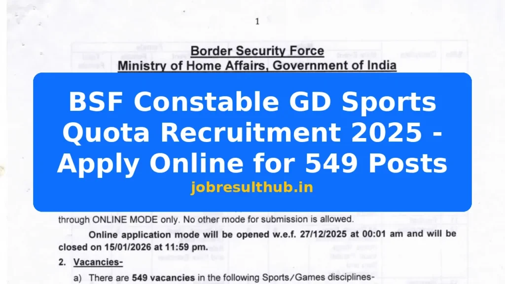 BSF Constable GD Sports Quota Recruitment 2025 - Apply Online for 549 Posts - 549 Posts