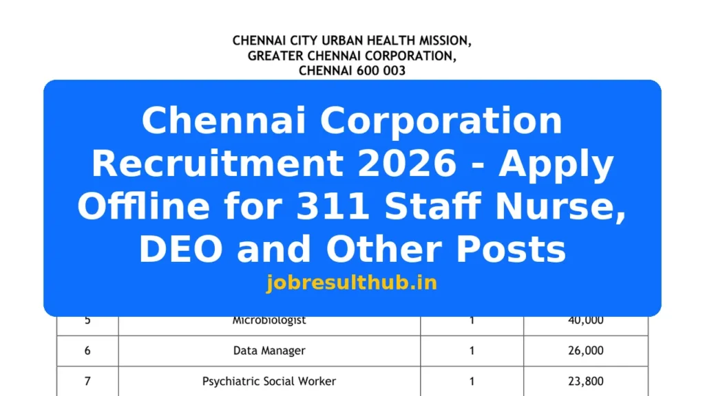 Chennai Corporation Recruitment 2026 - Apply Offline for 311 Staff Nurse, DEO and Other Posts - 2025 Posts