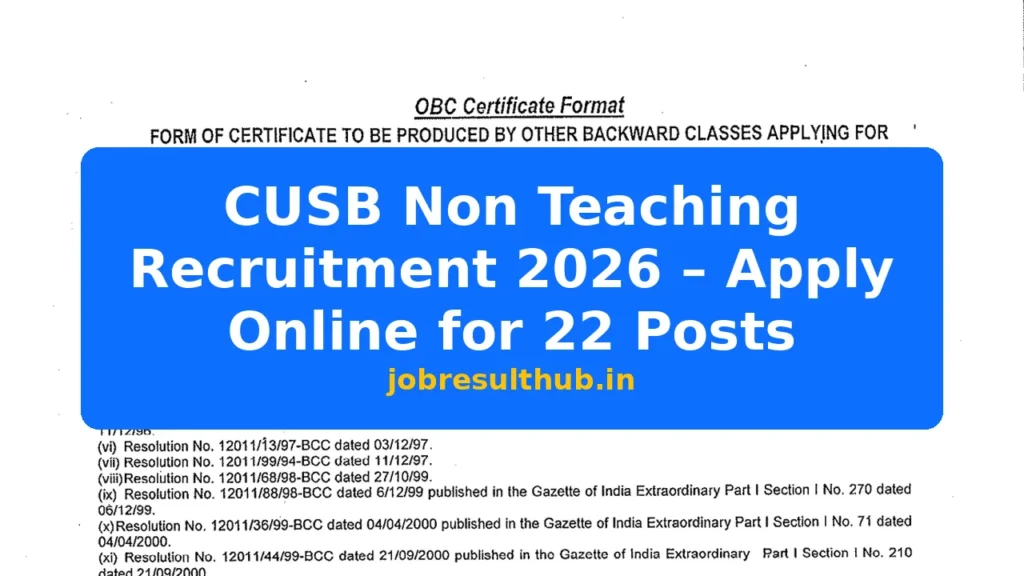 CUSB Non Teaching Recruitment 2026 – Apply Online for 22 Posts - 2026 Posts
