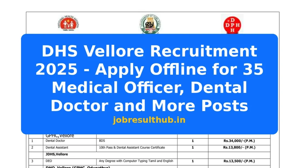 DHS Vellore Recruitment 2025 - Apply Offline for 35 Medical Officer, Dental Doctor and More Posts - 2025 Posts