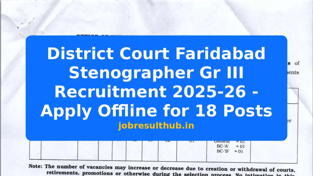 District Court Faridabad Stenographer Gr III Recruitment 2025-26 - Apply Offline for 18 Posts - 18 Posts