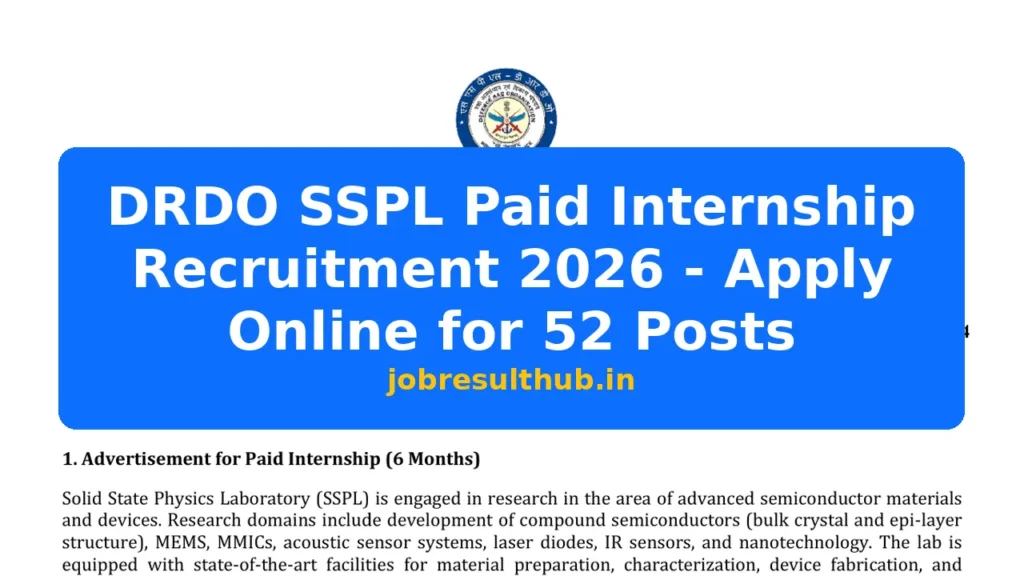 DRDO SSPL Paid Internship Recruitment 2026 - Apply Online for 52 Posts - 52 Posts