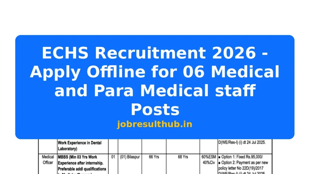 ECHS Recruitment 2026 - Apply Offline for 06 Medical and Para Medical staff Posts - 2026 Posts