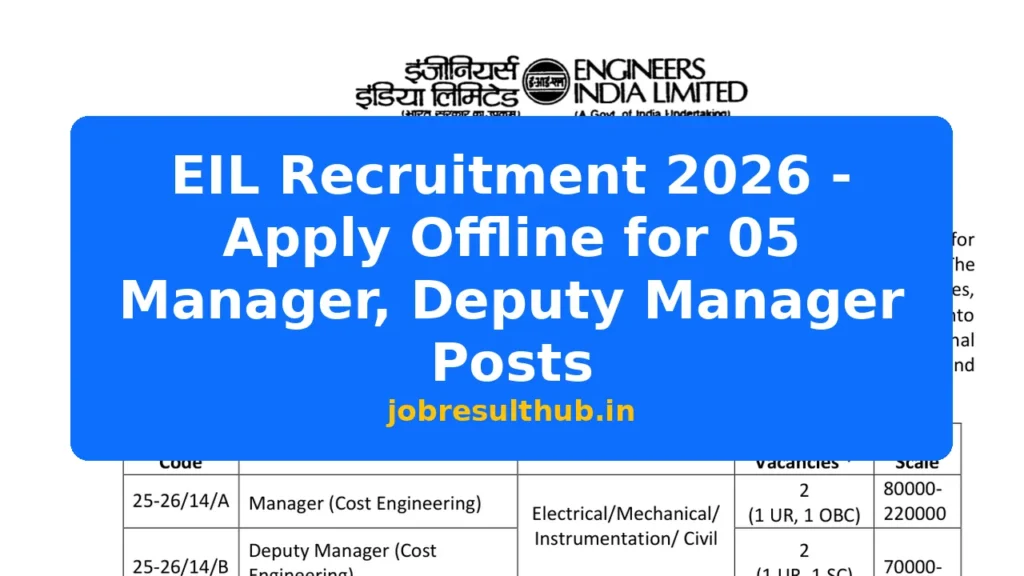 EIL Recruitment 2026 - Apply Offline for 05 Manager, Deputy Manager Posts - 2026 Posts