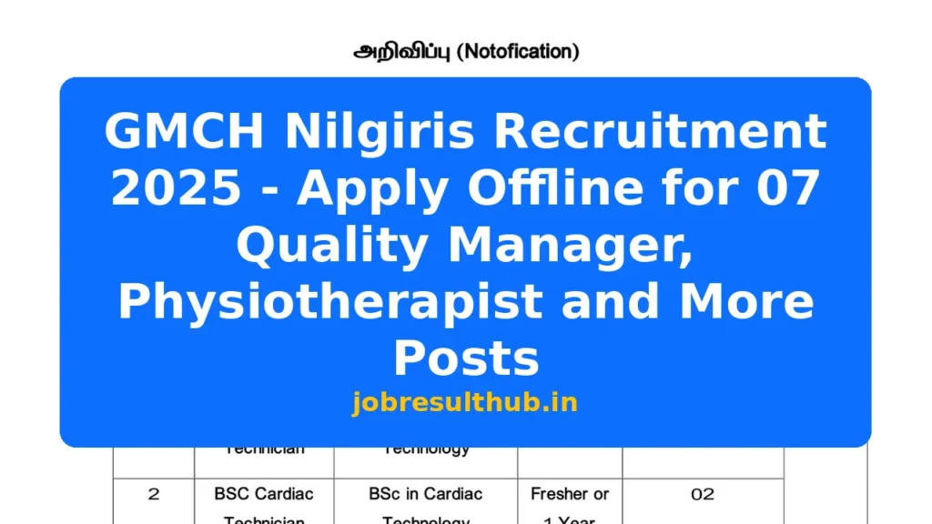 GMCH Nilgiris Recruitment 2025 - Apply Offline for 07 Quality Manager, Physiotherapist and More Posts - 2025 Posts