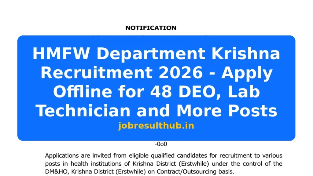 HMFW Department Krishna Recruitment 2026 - Apply Offline for 48 DEO, Lab Technician and More Posts - 2026 Posts