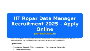 IIT Ropar Data Manager Recruitment 2025 – Apply Online - 2025 Posts