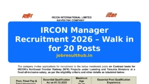 IRCON Manager Recruitment 2026 – Walk in for 20 Posts - 20 Posts