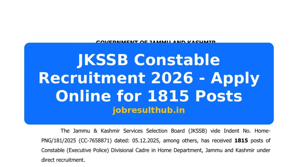 JKSSB Constable Recruitment 2026 - Apply Online for 1815 Posts - 1815 Posts