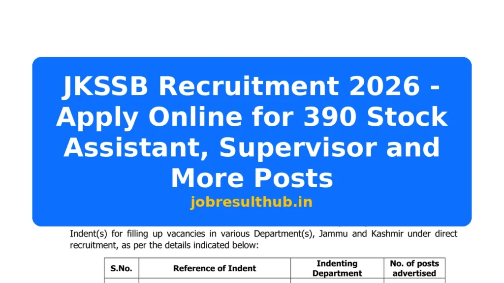 JKSSB Recruitment 2026 - Apply Online for 390 Stock Assistant, Supervisor and More Posts - 2026 Posts