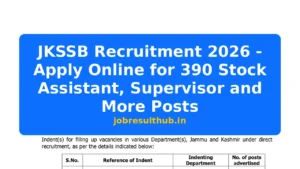 JKSSB Recruitment 2026 - Apply Online for 390 Stock Assistant, Supervisor and More Posts - 2026 Posts