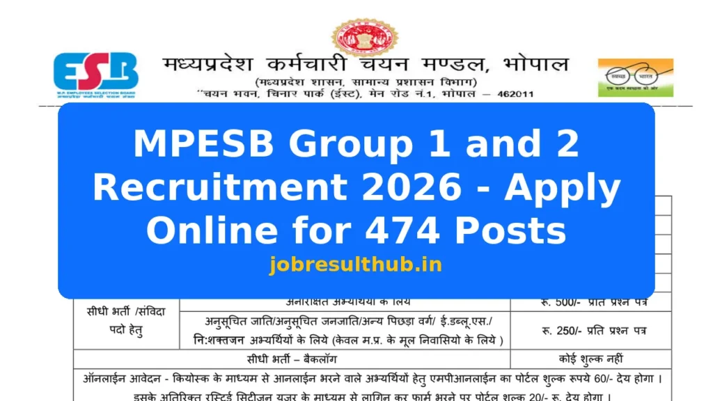 MPESB Group 1 and 2 Recruitment 2026 - Apply Online for 474 Posts - 474 Posts