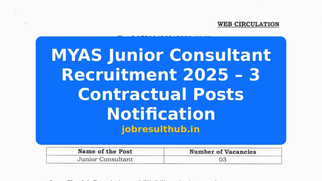 MYAS Junior Consultant Recruitment 2025 – 3 Contractual Posts Notification - 2025 Posts