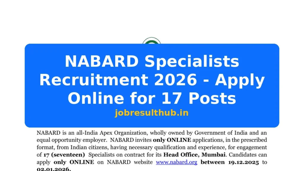 NABARD Specialists Recruitment 2026 - Apply Online for 17 Posts - 17 Posts
