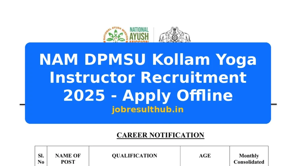 NAM DPMSU Kollam Yoga Instructor Recruitment 2025 - Apply Offline - 2025 Posts
