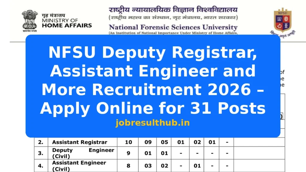 NFSU Deputy Registrar, Assistant Engineer and More Recruitment 2026 – Apply Online for 31 Posts - 31 Posts