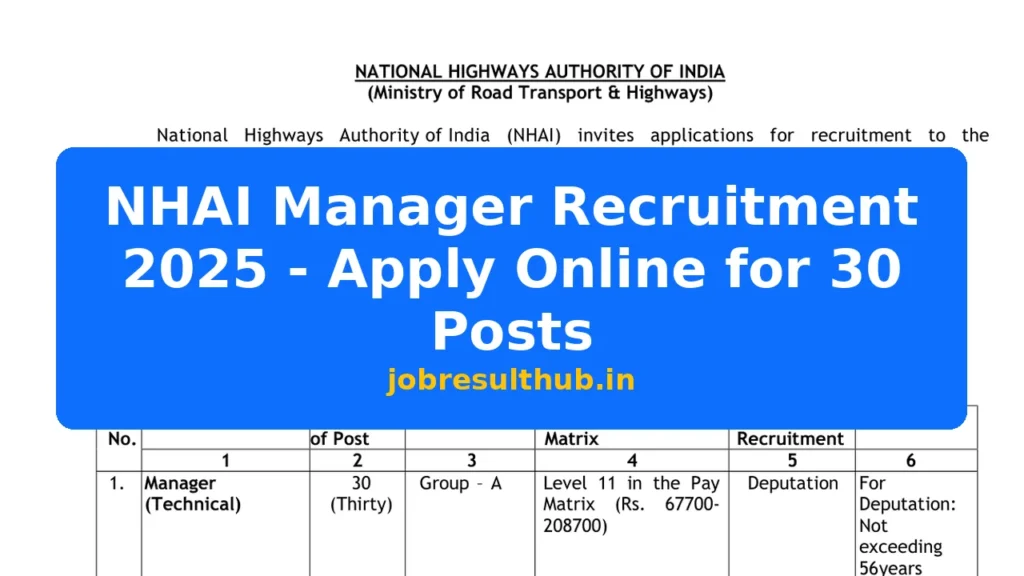 NHAI Manager Recruitment 2025 - Apply Online for 30 Posts - 30 Posts