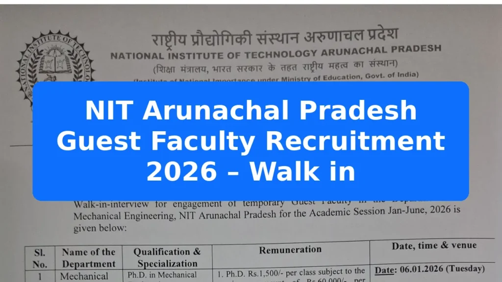 NIT Arunachal Pradesh Guest Faculty Recruitment 2026 – Walk in Featured Image