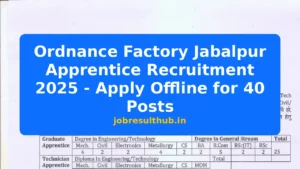 Ordnance Factory Jabalpur Apprentice Recruitment 2025 - Apply Offline for 40 Posts - 40 Posts