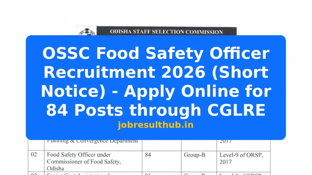 OSSC Food Safety Officer Recruitment 2026 (Short Notice) - Apply Online for 84 Posts through CGLRE - 84 Posts