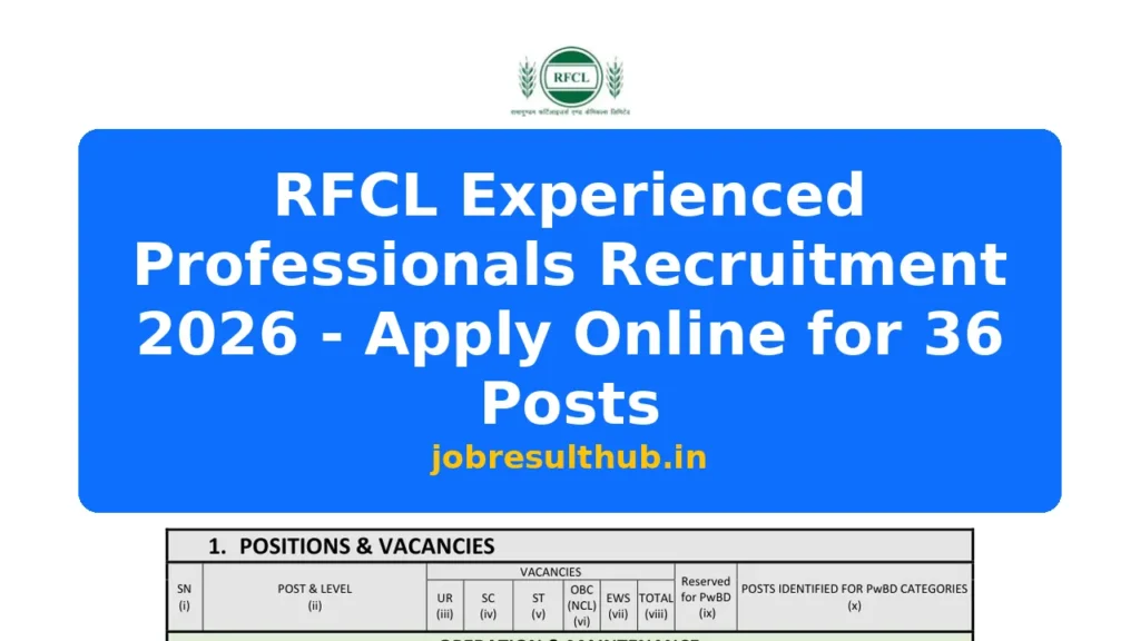 RFCL Experienced Professionals Recruitment 2026 - Apply Online for 36 Posts - 36 Posts