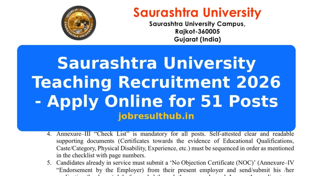 Saurashtra University Teaching Recruitment 2026 - Apply Online for 51 Posts - 51 Posts