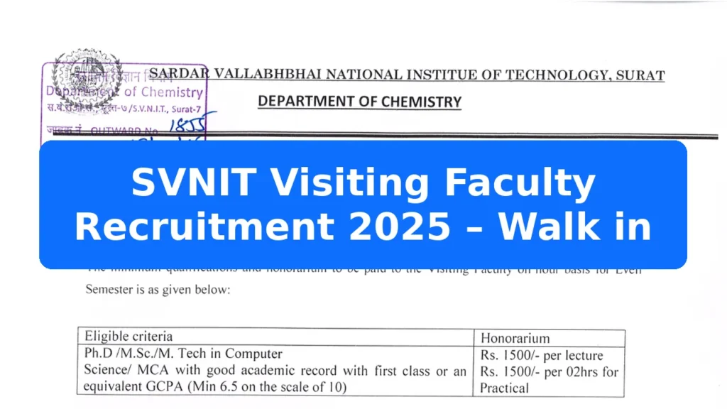 SVNIT Visiting Faculty Recruitment 2025 – Walk in Featured Image