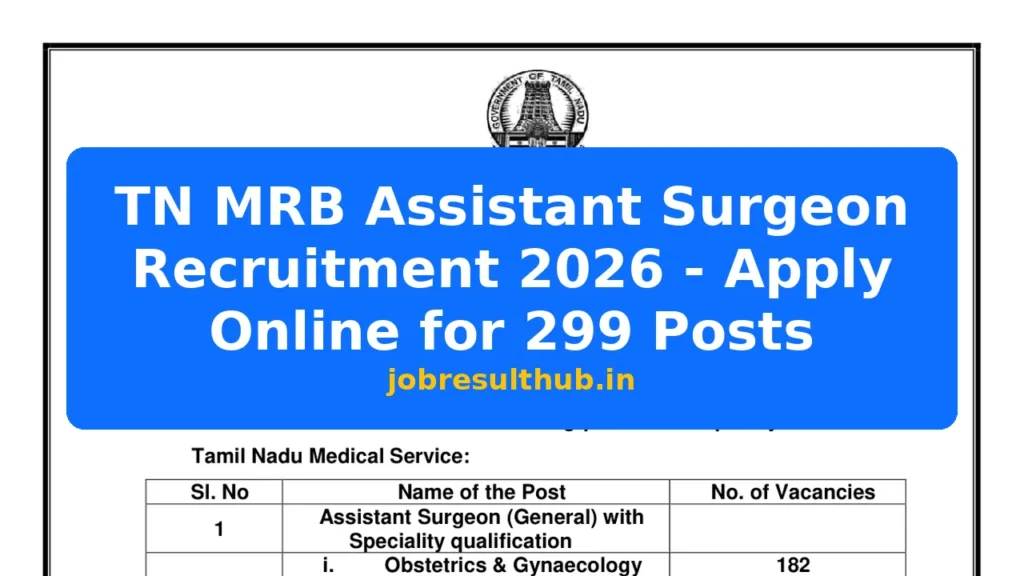TN MRB Assistant Surgeon Recruitment 2026 - Apply Online for 299 Posts - 299 Posts