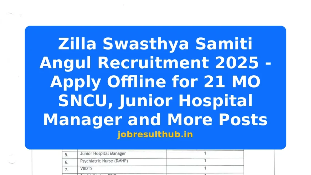 Zilla Swasthya Samiti Angul Recruitment 2025 - Apply Offline for 21 MO SNCU, Junior Hospital Manager and More Posts - 2025 Posts