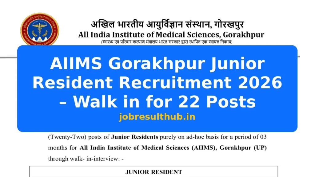 AIIMS Gorakhpur Junior Resident Recruitment 2026 – Walk in for 22 Posts - 22 Posts