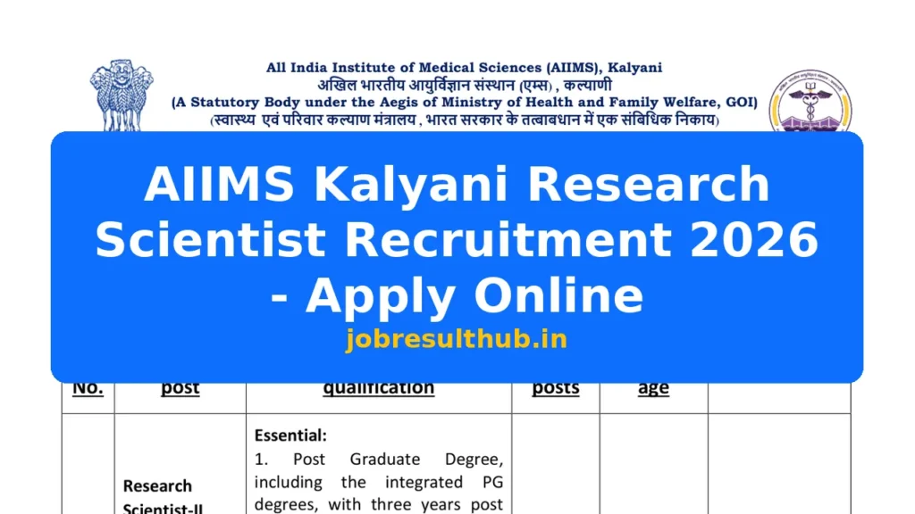 AIIMS Kalyani Research Scientist Recruitment 2026 - Apply Online - 2026 Posts