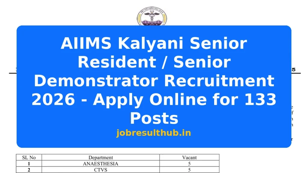AIIMS Kalyani Senior Resident / Senior Demonstrator Recruitment 2026 - Apply Online for 133 Posts - 133 Posts
