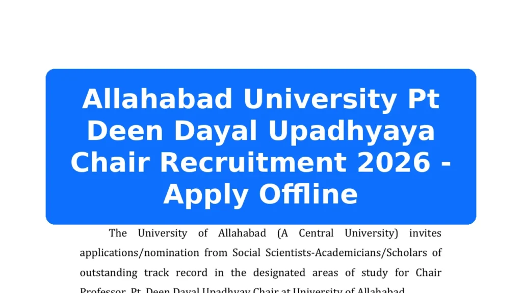 Allahabad University Pt Deen Dayal Upadhyaya Chair Recruitment 2026 - Apply Offline Featured Image