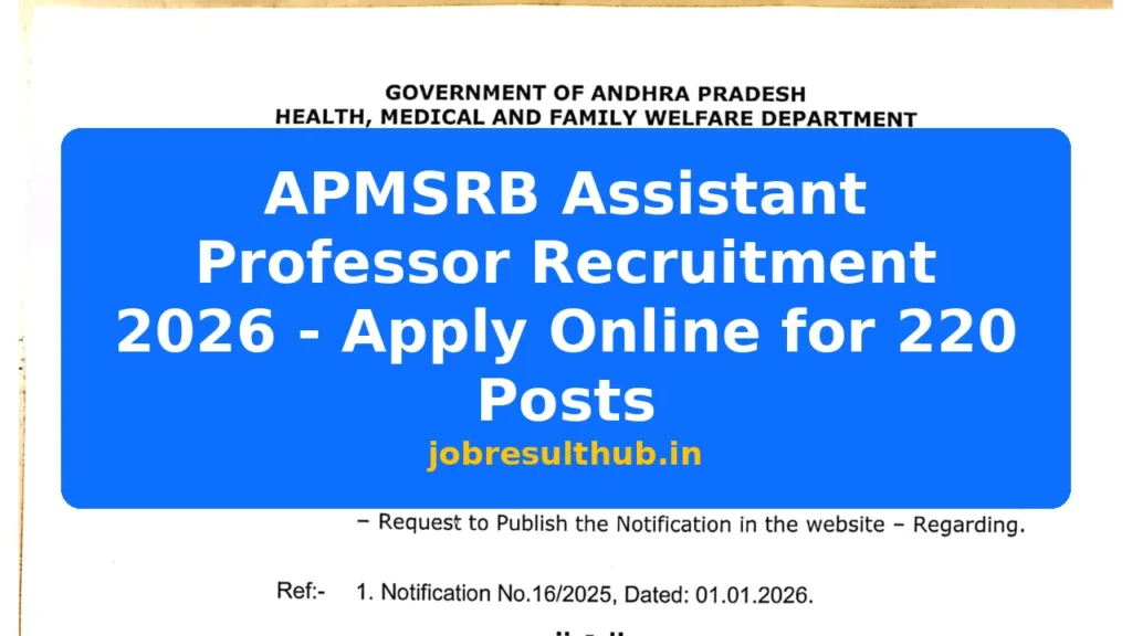 APMSRB Assistant Professor Recruitment 2026 - Apply Online for 220 Posts - 220 Posts