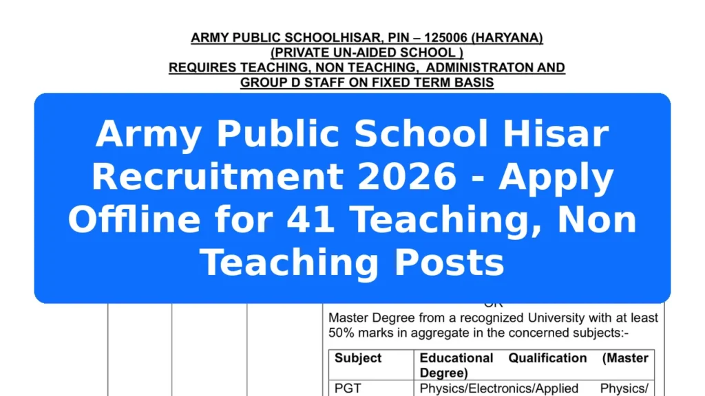 Army Public School Hisar Recruitment 2026 - Apply Offline for 41 Teaching, Non Teaching Posts Featured Image