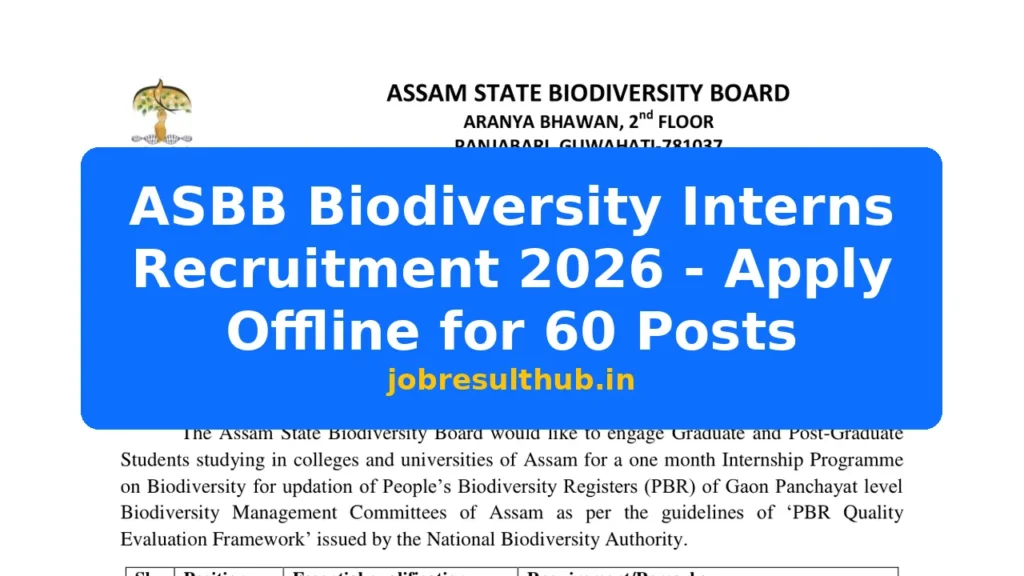 ASBB Biodiversity Interns Recruitment 2026 - Apply Offline for 60 Posts - 60 Posts