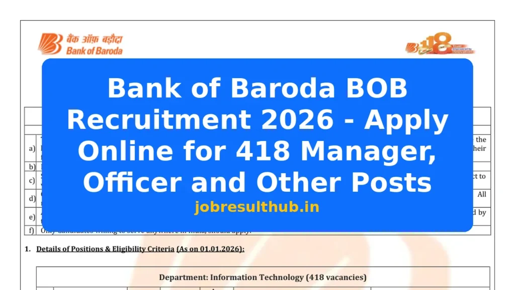 Bank of Baroda BOB Recruitment 2026 - Apply Online for 418 Manager, Officer and Other Posts - 418 Posts