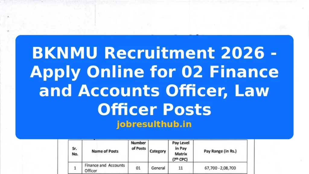 BKNMU Recruitment 2026 - Apply Online for 02 Finance and Accounts Officer, Law Officer Posts - 2025 Posts