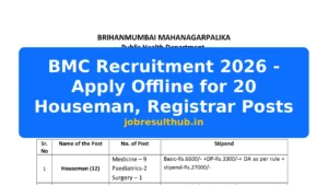 BMC Recruitment 2026 - Apply Offline for 20 Houseman, Registrar Posts - 2026 Posts