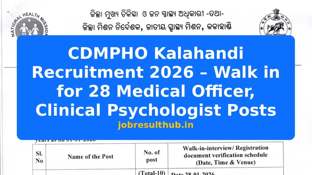 CDMPHO Kalahandi Recruitment 2026 – Walk in for 28 Medical Officer, Clinical Psychologist Posts - 28 Posts