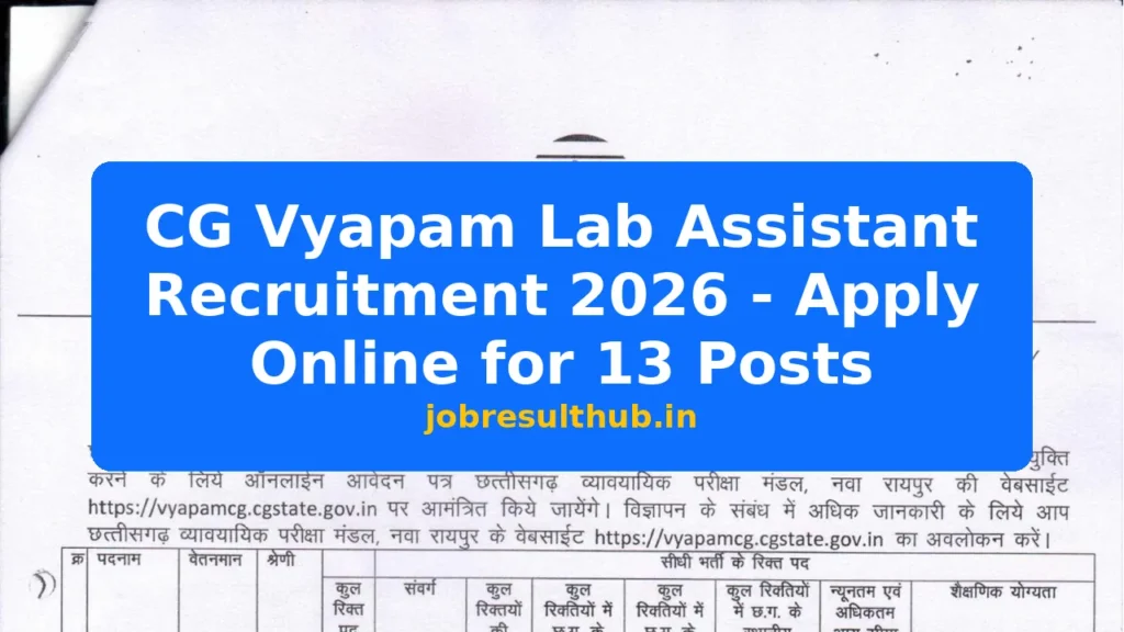 CG Vyapam Lab Assistant Recruitment 2026 - Apply Online for 13 Posts - 13 Posts